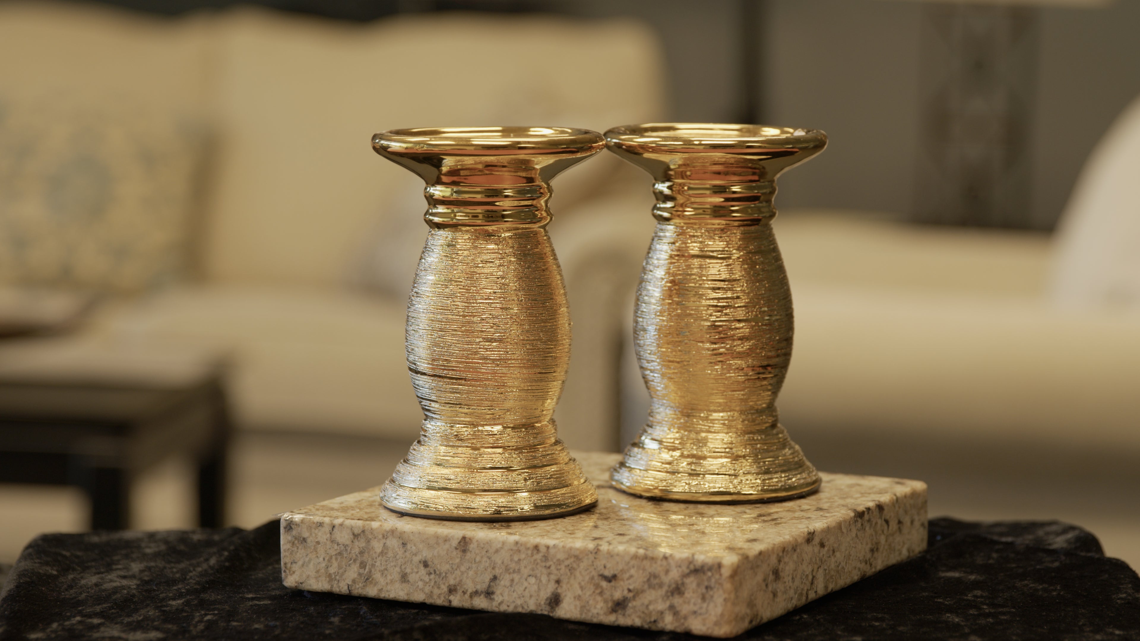 Pair of Gold Colored Shabbat Candle Holders