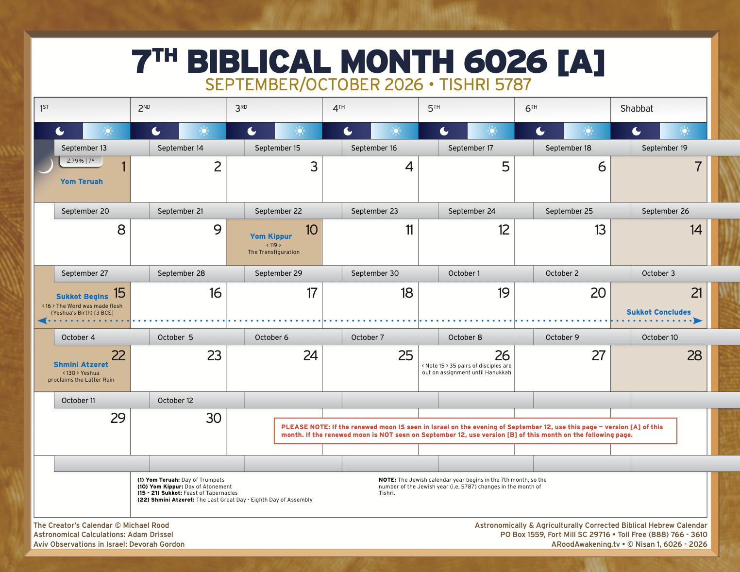 2026-27 Astronomically and Agriculturally Corrected Biblical Hebrew Calendar