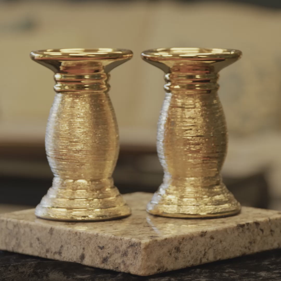 Pair of Gold Colored Shabbat Candle Holders