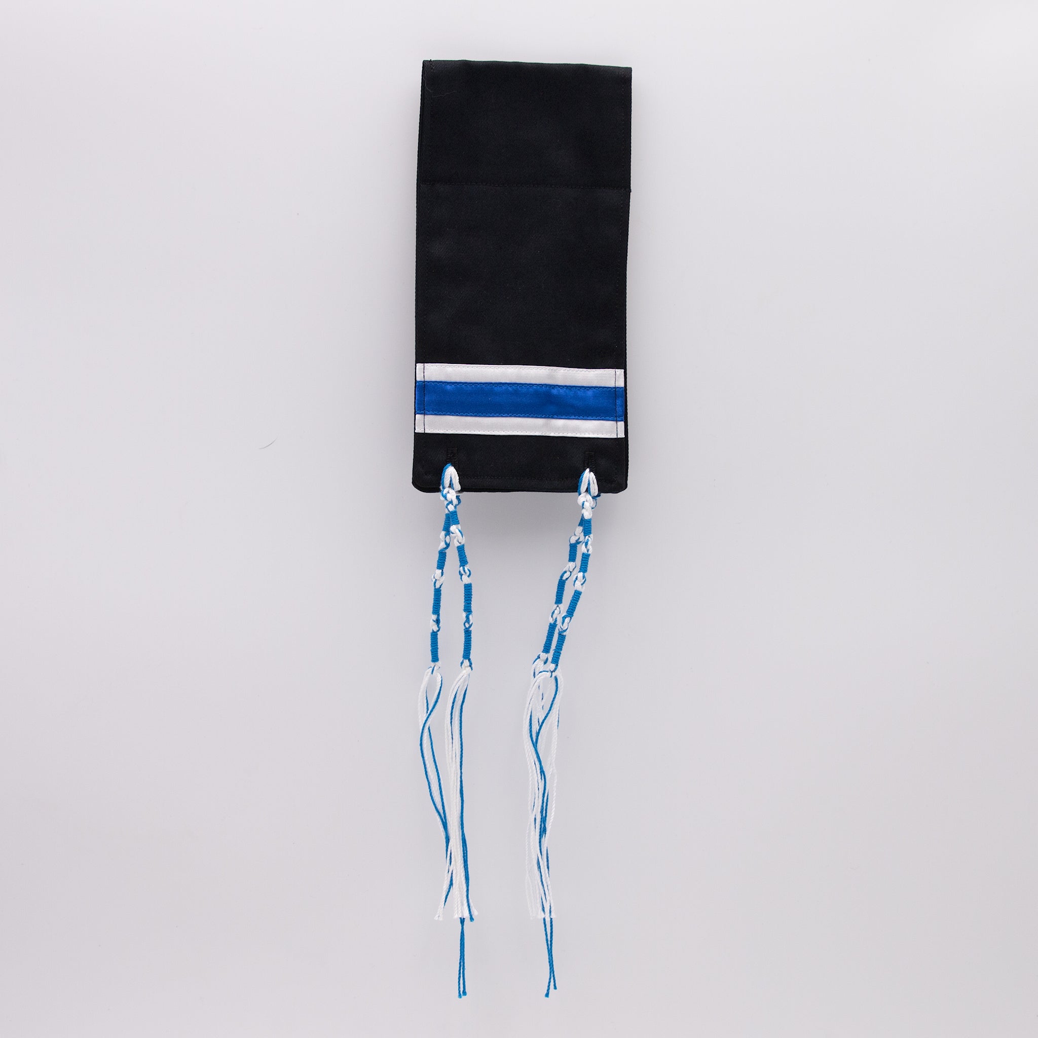 Micro Tallit - Black with White and Blue Stripes