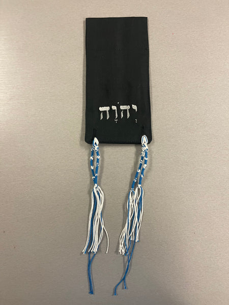 Micro Tallit - Black with Silver Hebrew Letters